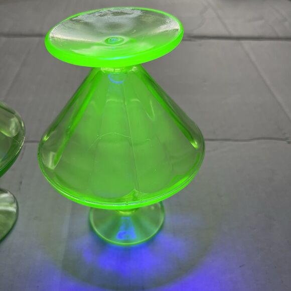 Federal Green Glass 1930'S URANIUM 4 Lot DEPRESSION Footed Sherbet Dessert READ - Picture 3 of 9